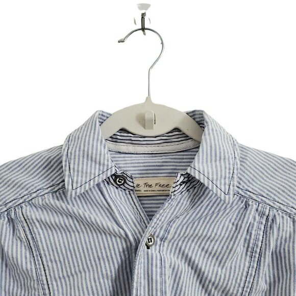 We The Free People Blouse Small Striped Blue Button‎ Front Collared Long Sleeve - Picture 3 of 16